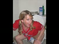 Delightful collection of beautiful teen girls sitting on the toilet with their little panties down